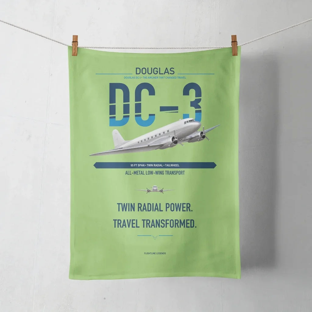 Douglas DC-3 design on light green towel