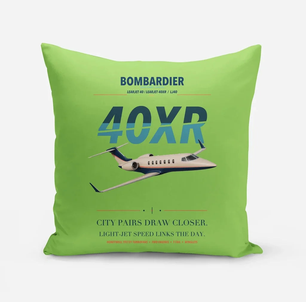Bombardier Learjet 40XR design on light green pillow
