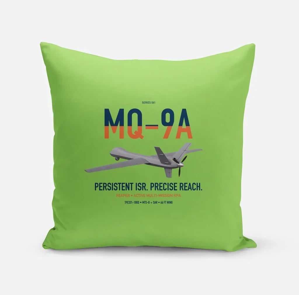 MQ-9A Reaper design on light green pillow