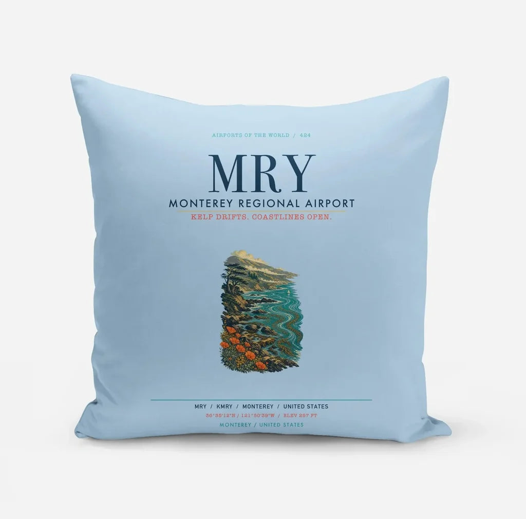 Monterey Regional Airport (MRY) design on light blue pillow