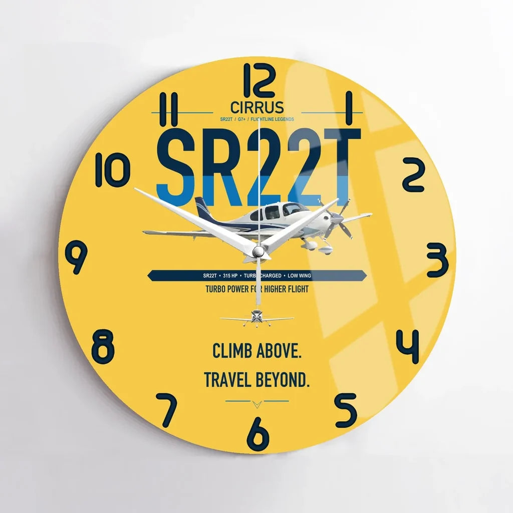 Cirrus SR22T design on yellow no frame wall clock