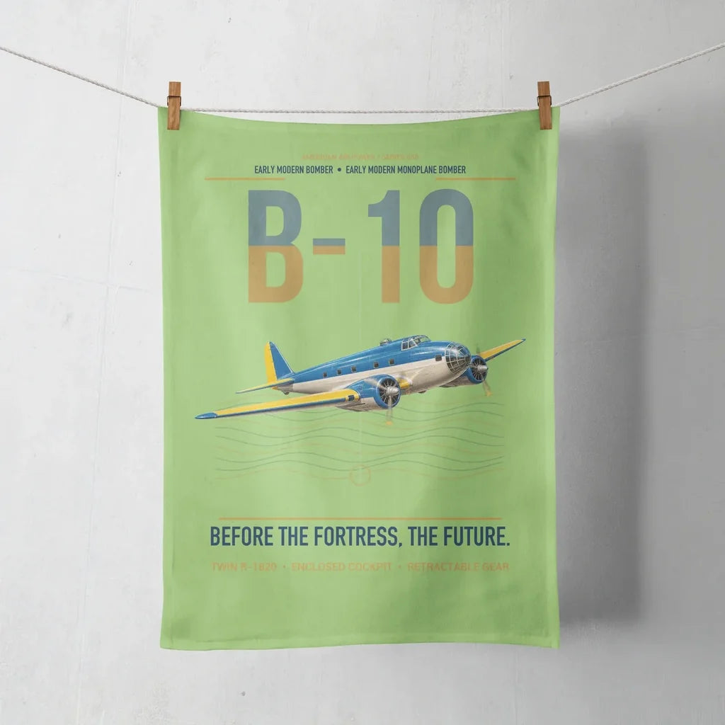 Martin B-10 design on light green towel