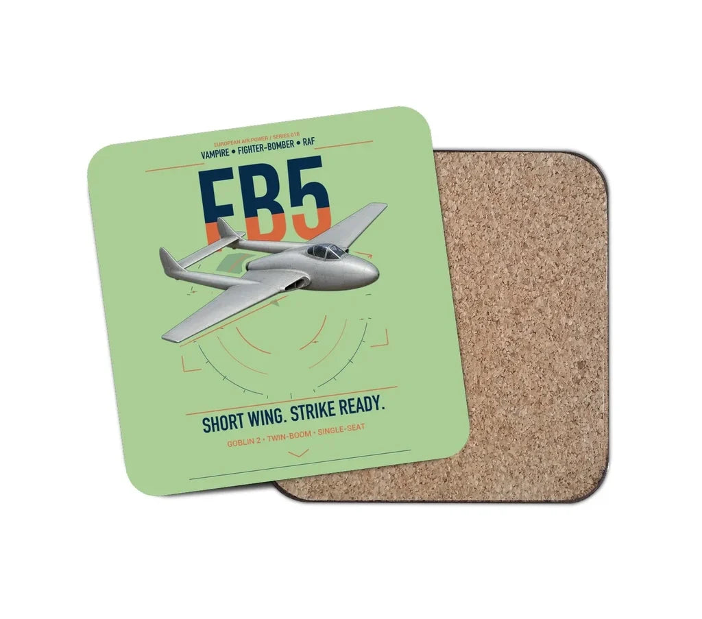 de Havilland Vampire FB5 design on light green 1 piece coaster