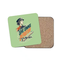 Thumbnail for She Owns The Departure design on light green 1 piece coaster