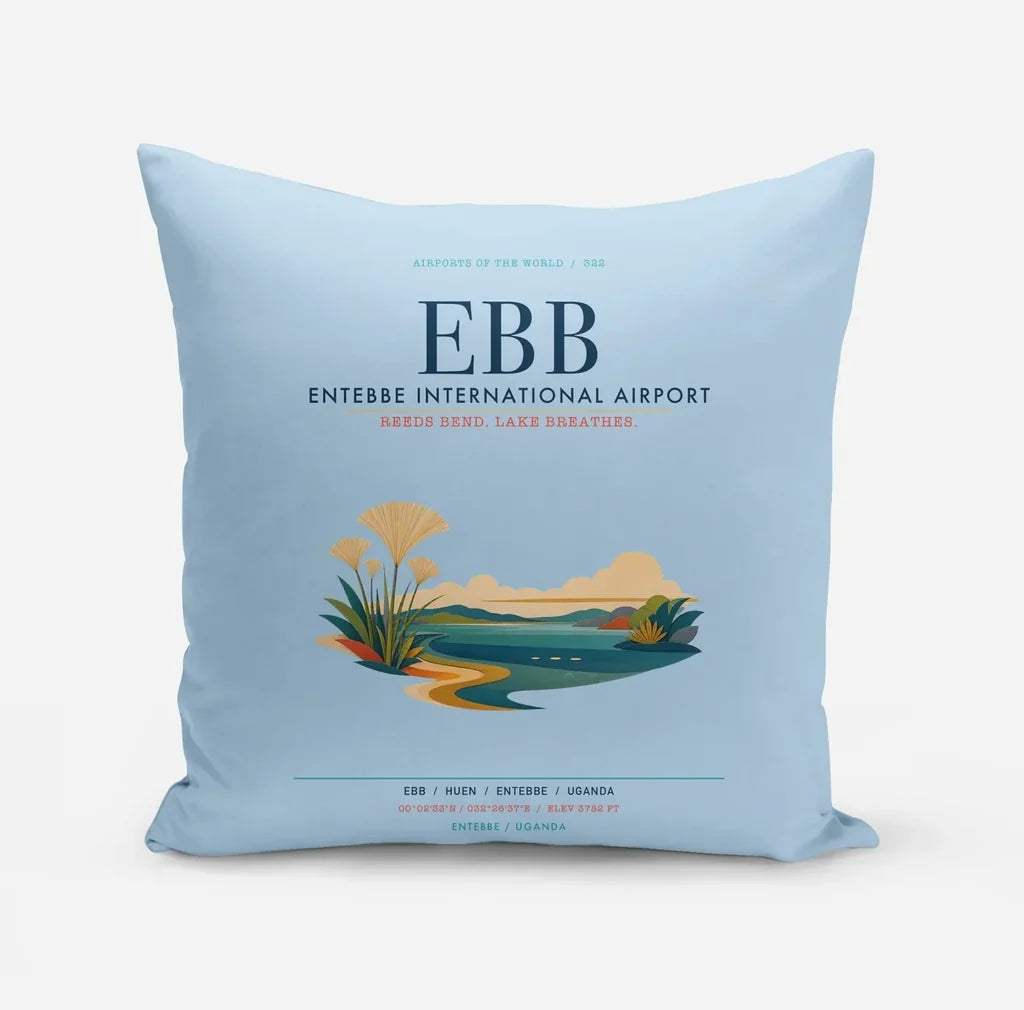 Entebbe International Airport (EBB) design on light blue pillow