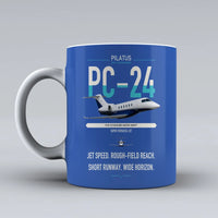 Thumbnail for Pilatus PC-24 design on blue ceramic mug, double-side print