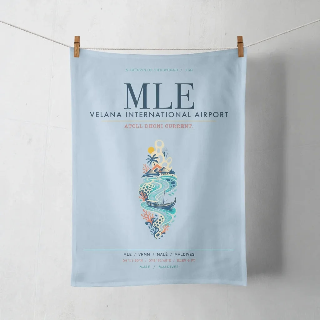 Velana International Airport Malé (MLE) design on light blue towel