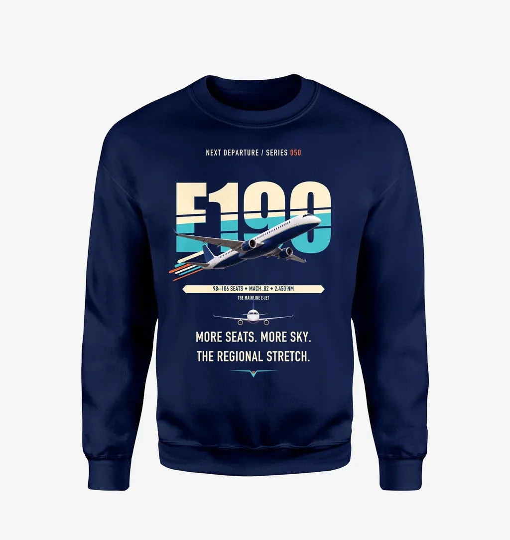 Embraer E190 design on navy blue sweatshirt