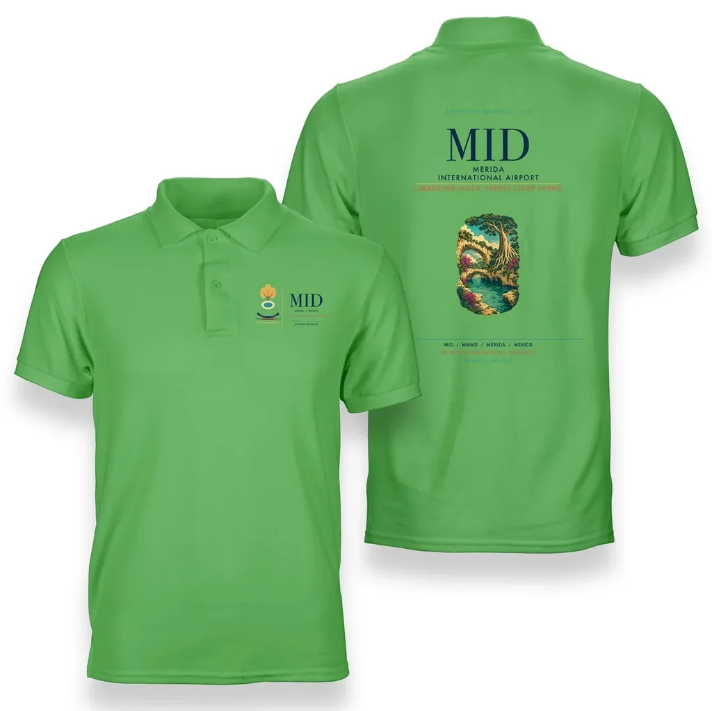 Merida Airport (MID) design on light green double-side polo shirt