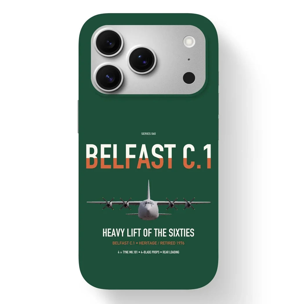 Short Belfast C.1 design on dark green magsafe iphone case, for iPhone 17 Pro