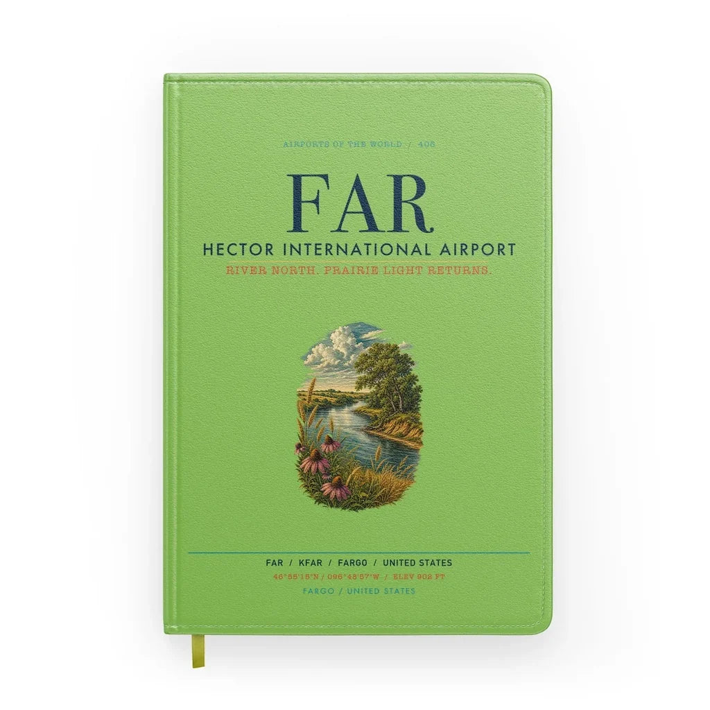 Hector International Airport (FAR) design on light green notebook