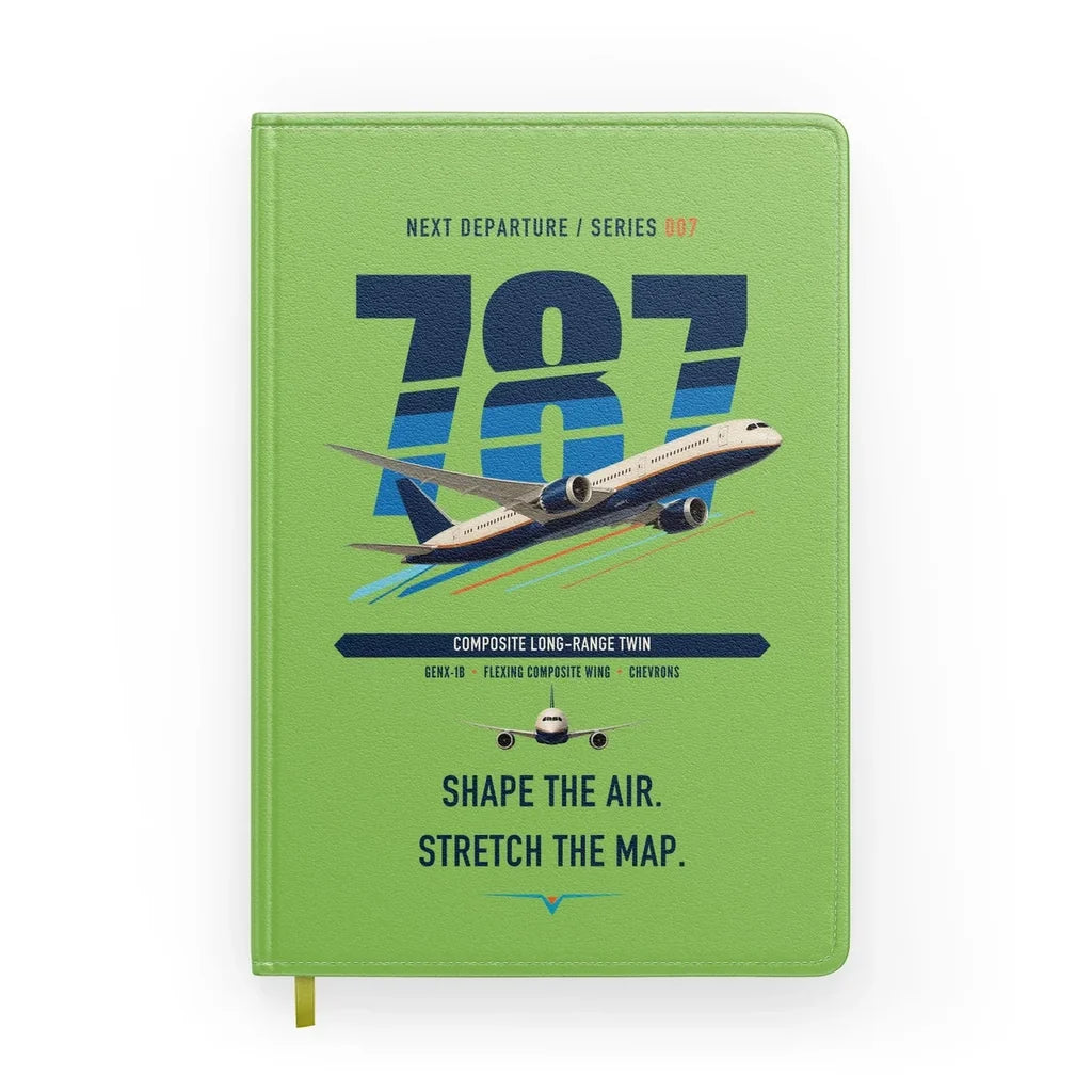 Boeing 787-9 Dreamliner design on light green notebook