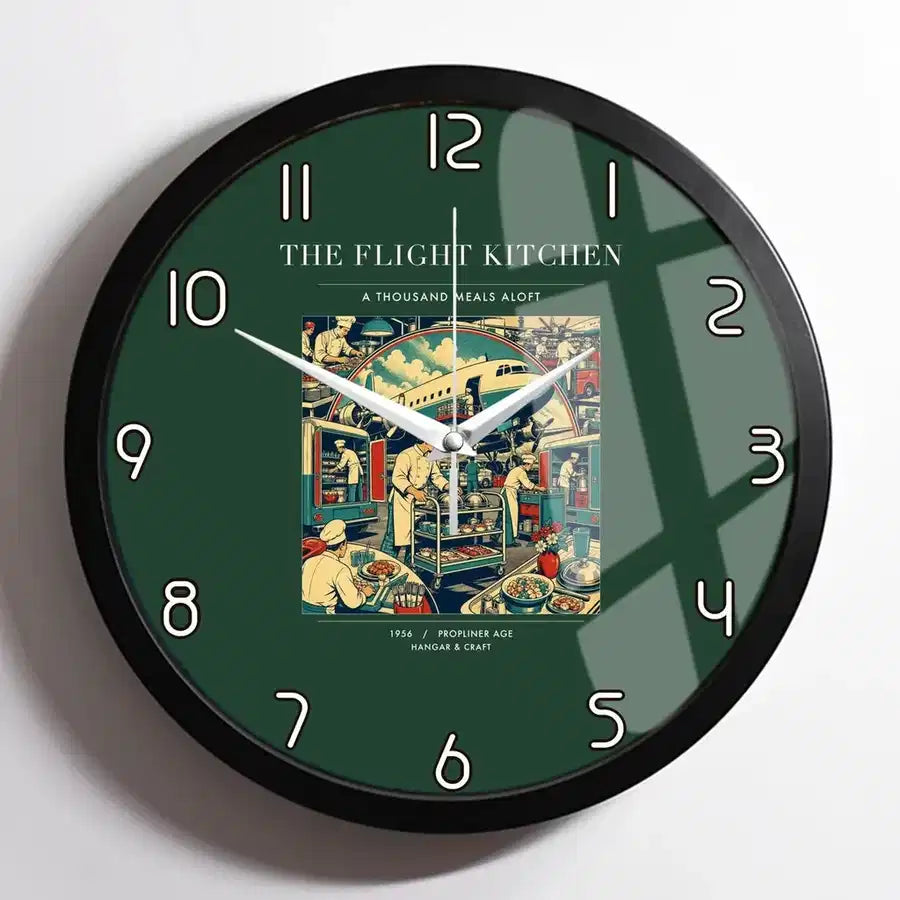 VINTAGE G4092 - The Flight Kitchen - Designed Wall Clocks design on darkgreen framed