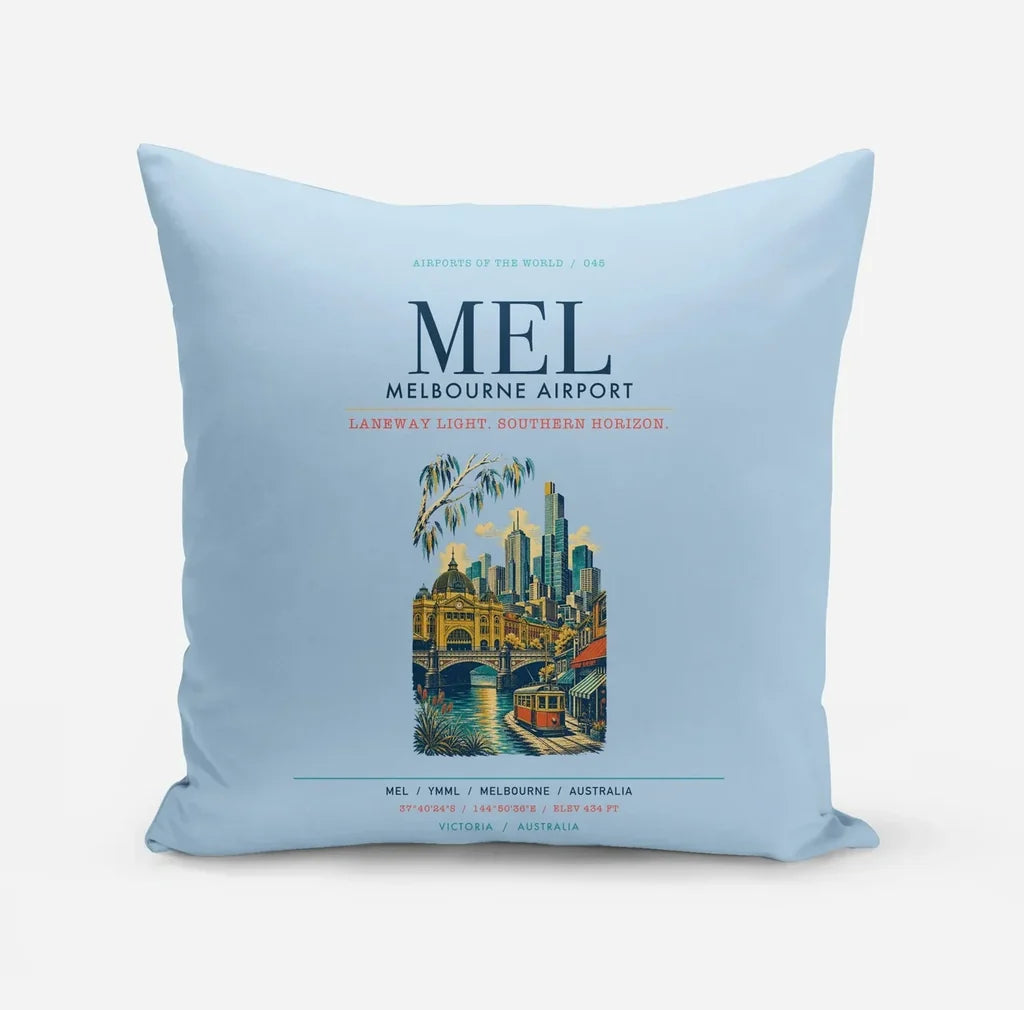 Melbourne Airport (MEL) design on light blue pillow