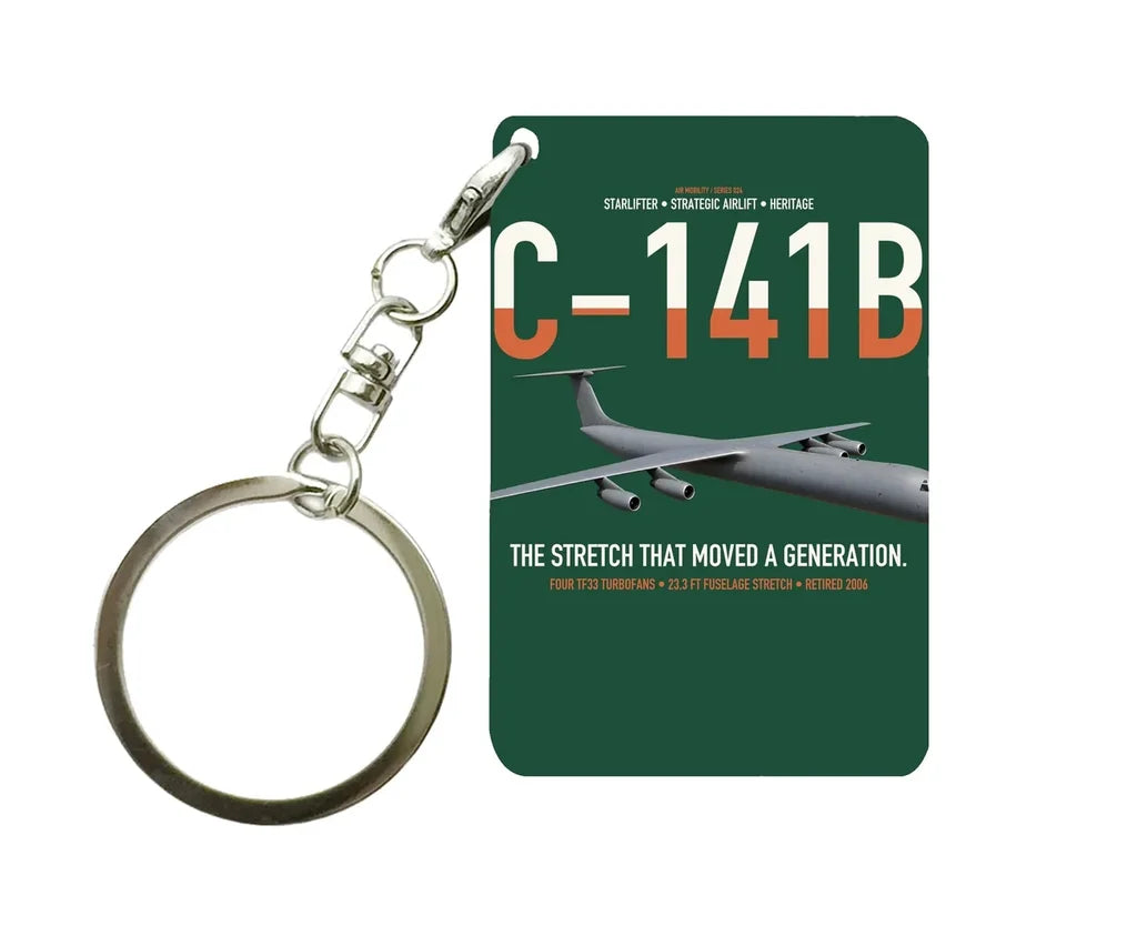 C-141B Starlifter design on dark green designed key chain, double-side print
