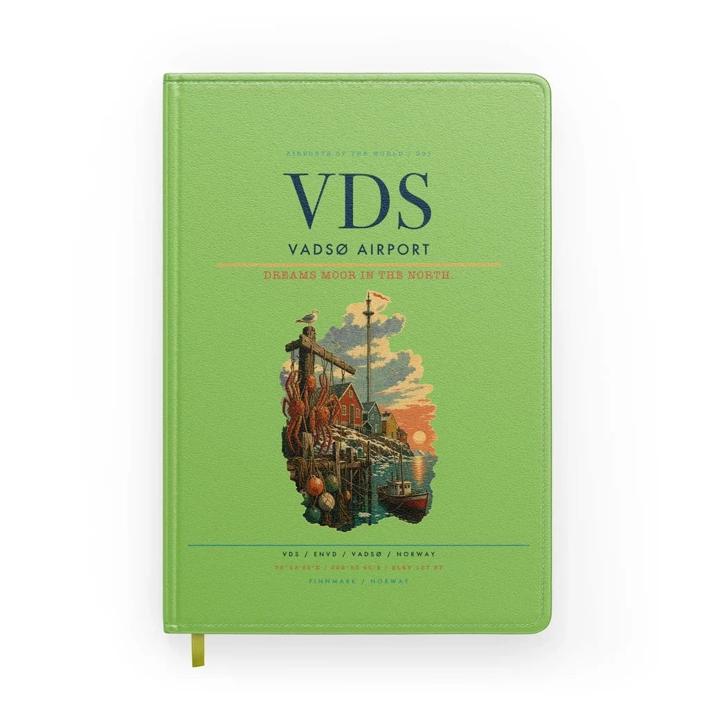 Vadsø Airport (VDS) design on light green notebook