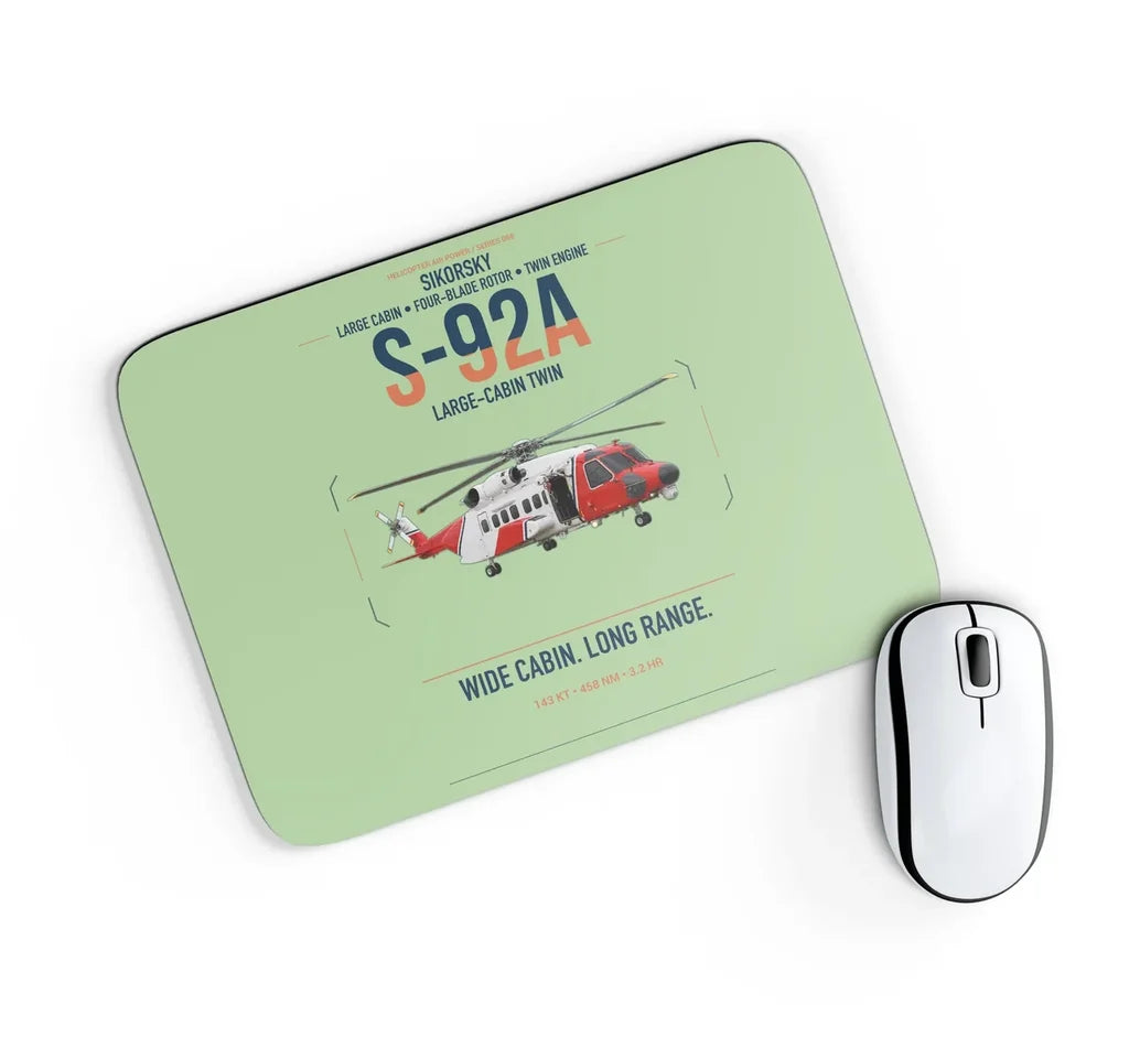 Sikorsky S-92A design on light green rectangle mouse pad