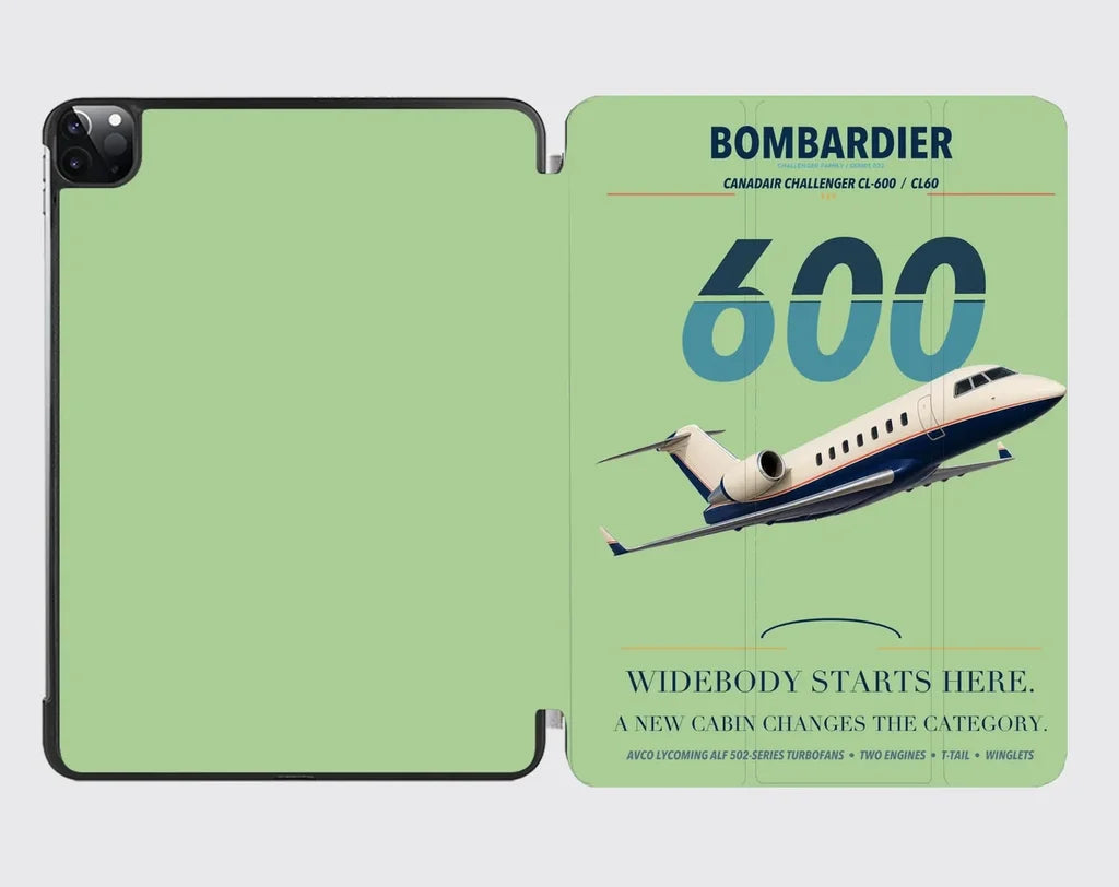 Bombardier Challenger 600 design on light green ipad tablet case