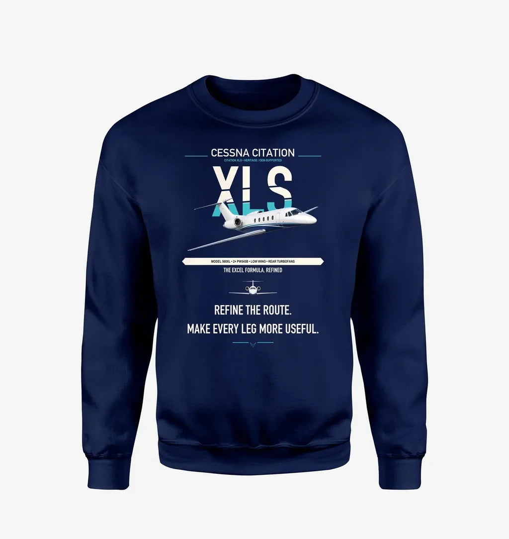 Cessna Citation XLS design on navy blue sweatshirt