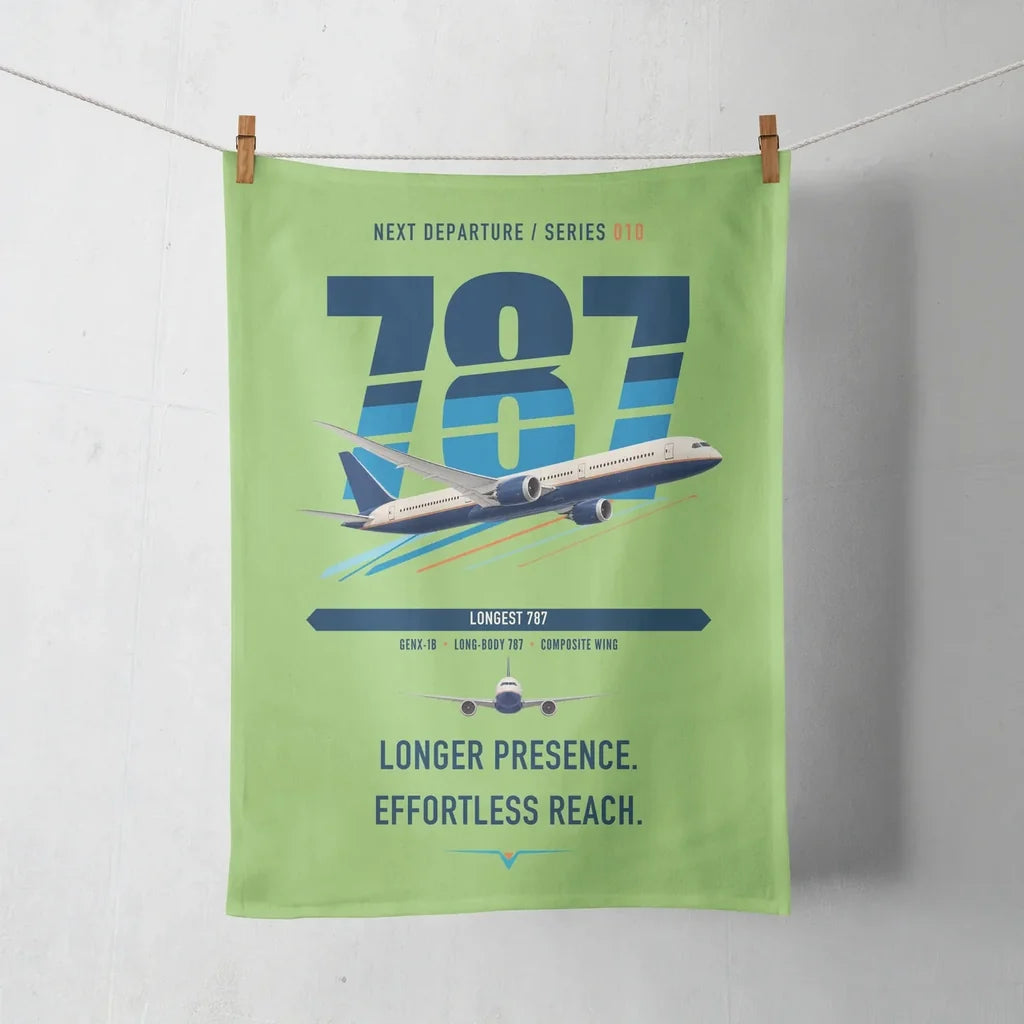 Boeing 787-10 Dreamliner design on light green towel