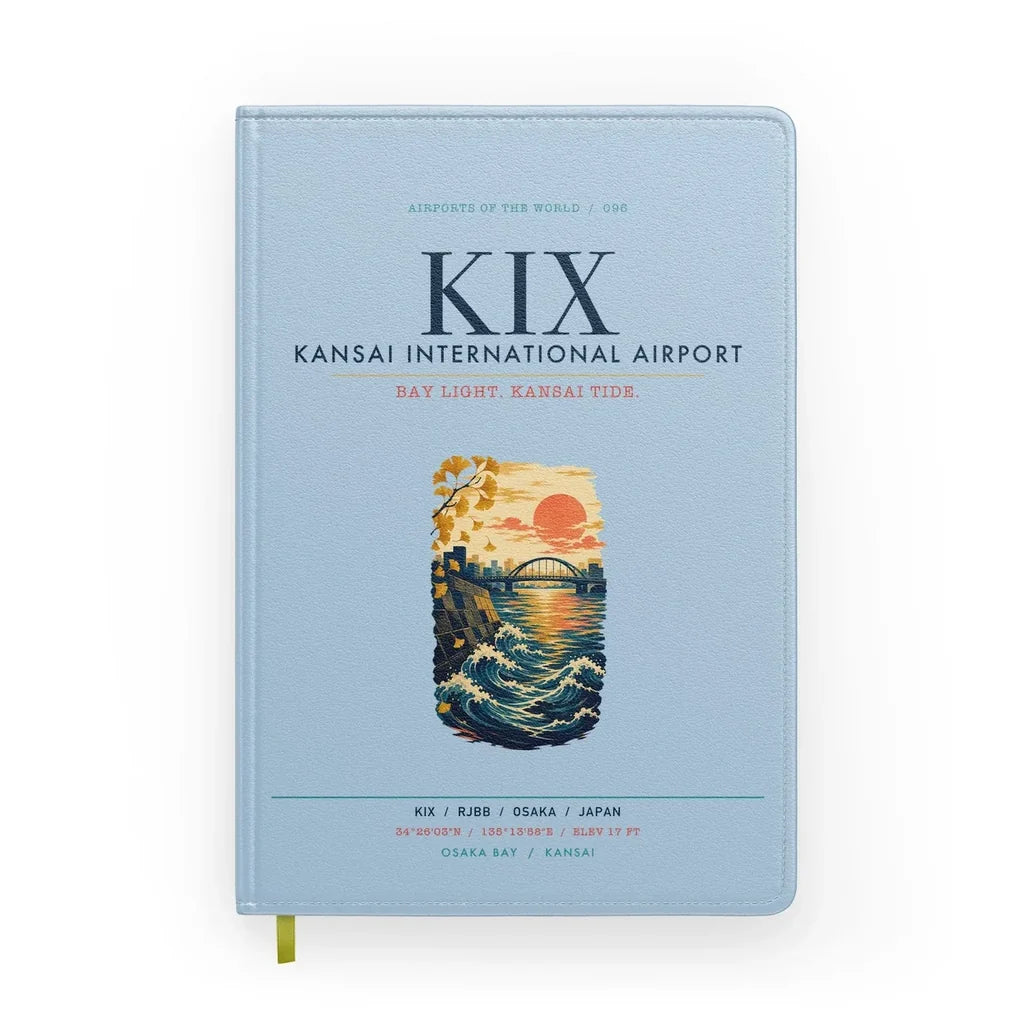 Osaka Kansai International Airport (KIX) design on light blue notebook