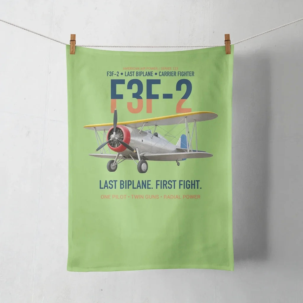 F3F-2 Last Biplane First Fight design on light green towel