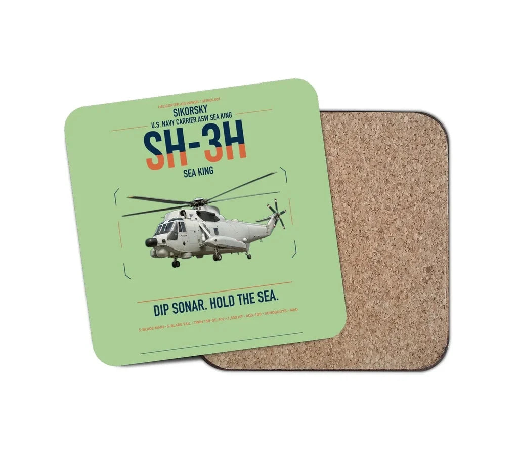 Sikorsky SH-3H Sea King design on light green 1 piece coaster