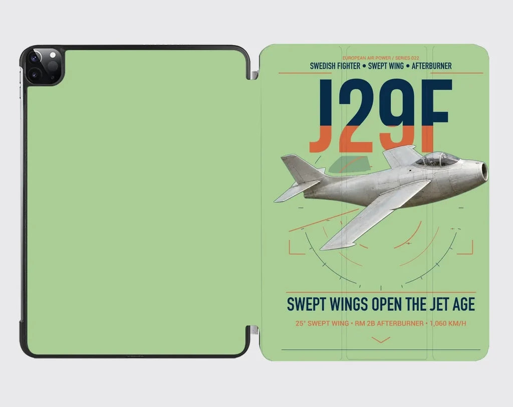 Saab J 29F Tunnan design on light green ipad tablet case