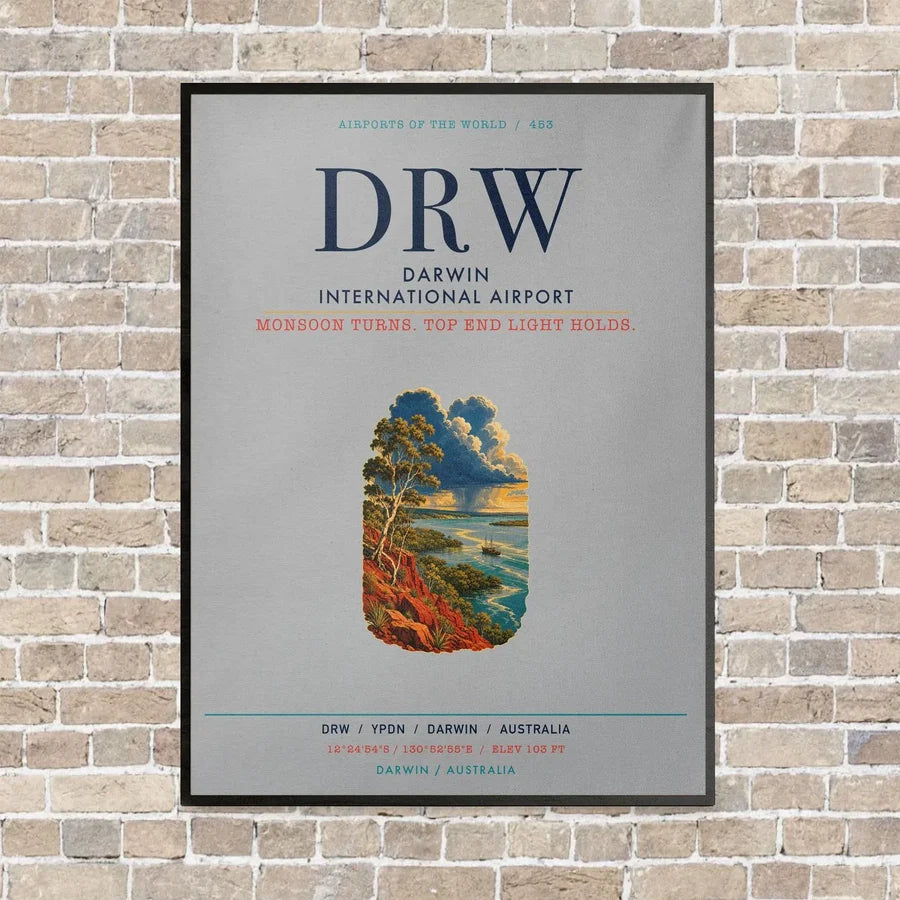 Darwin International Airport DRW vertical canvas print - framed - light gray background