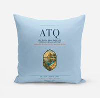 Thumbnail for Sri Guru Ram Dass Jee International Airport Amritsar (ATQ) design on light blue pillow