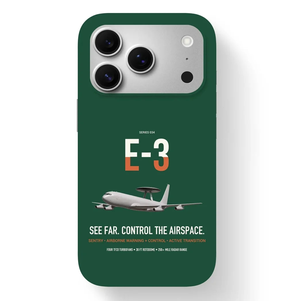 E-3 Sentry AWACS design on dark green magsafe iphone case, for iPhone 17 Pro