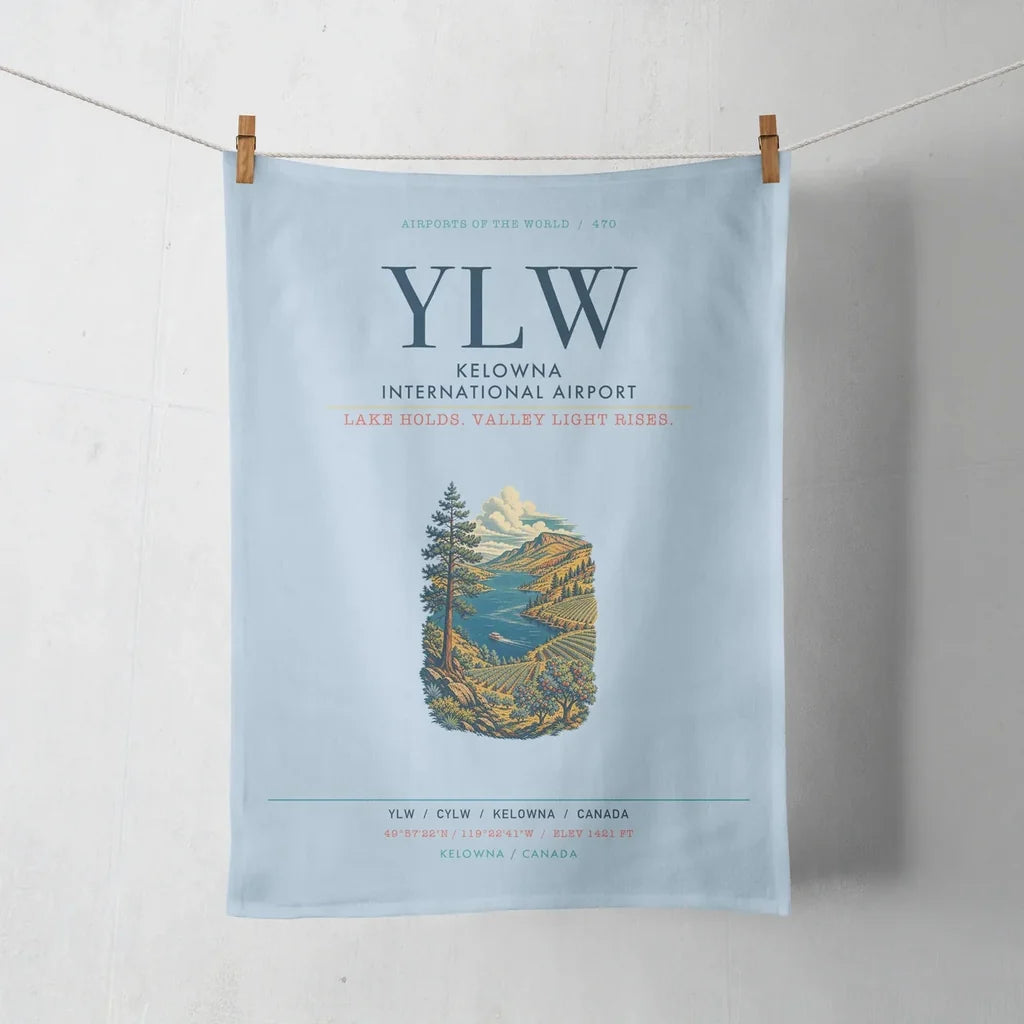 Kelowna International Airport (YLW) design on light blue towel