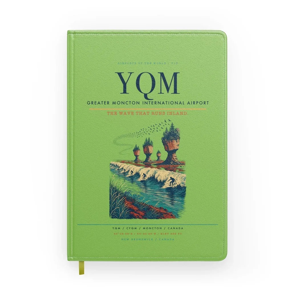 Greater Moncton International Airport (YQM) design on light green notebook