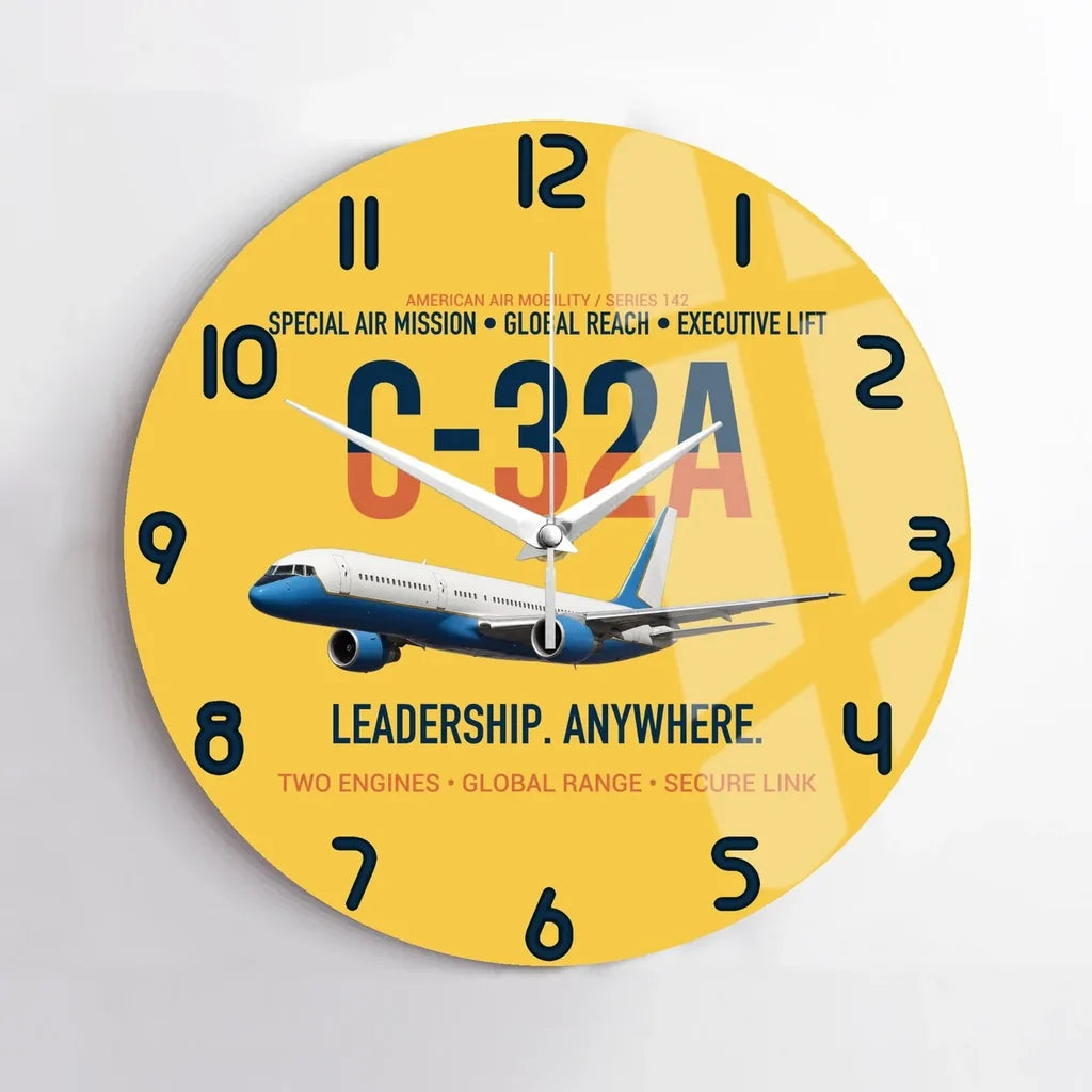 C-32A Air Force Two Global Reach design on yellow no frame wall clock