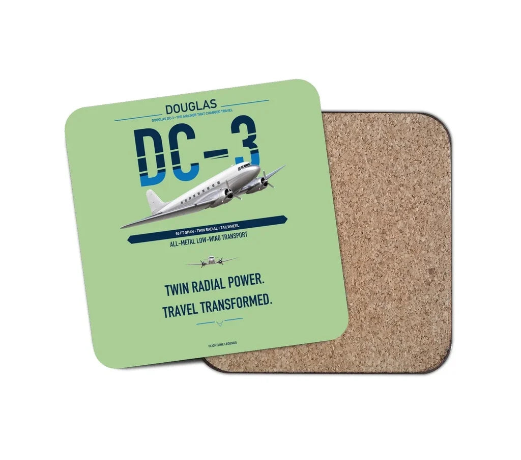 Douglas DC-3 design on light green 1 piece coaster