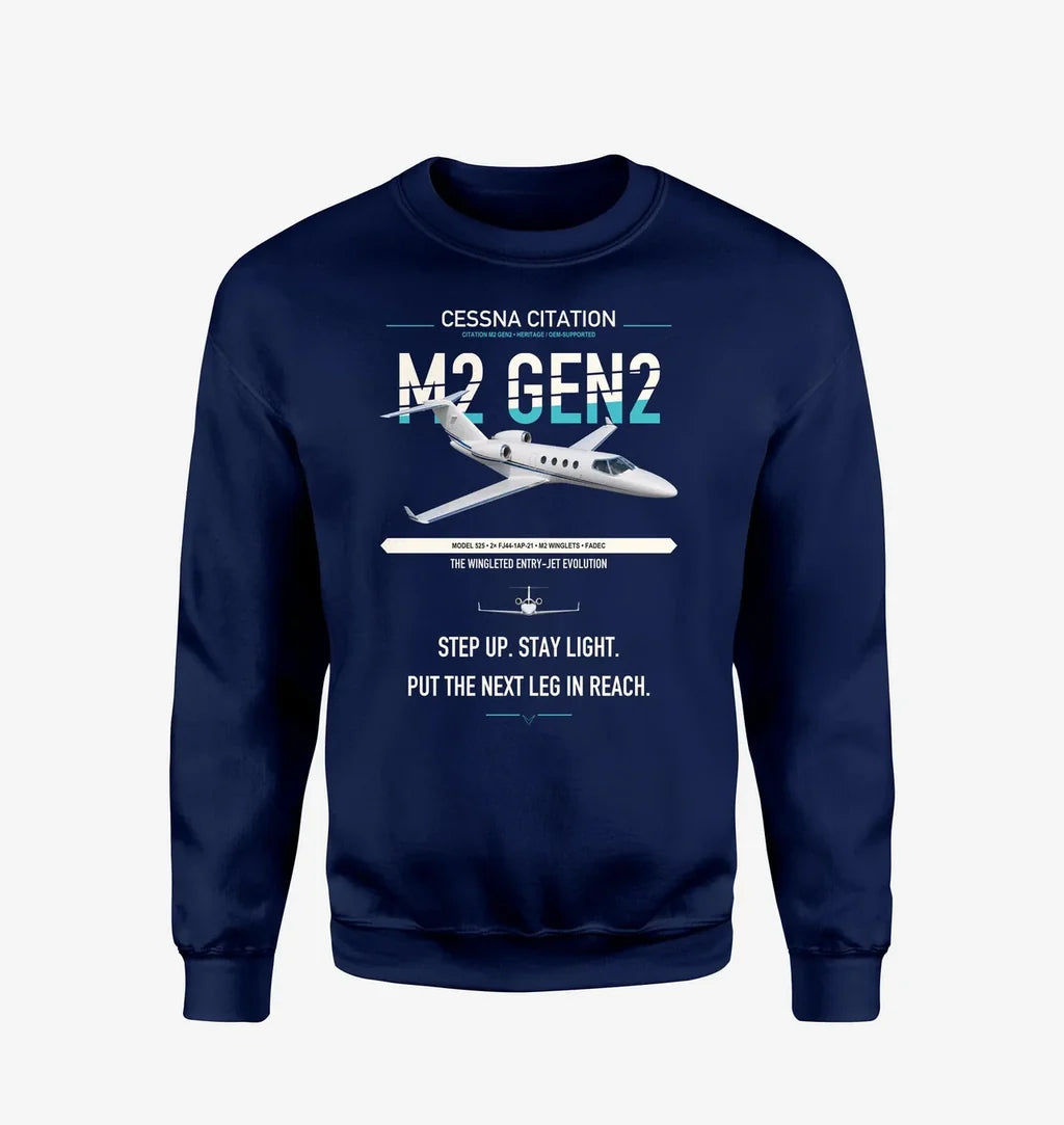 Cessna Citation M2 Gen2 design on navy blue sweatshirt