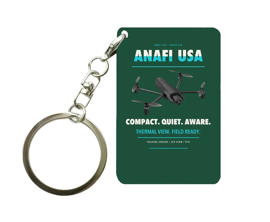 Parrot ANAFI USA Key Chain design on dark green key chain