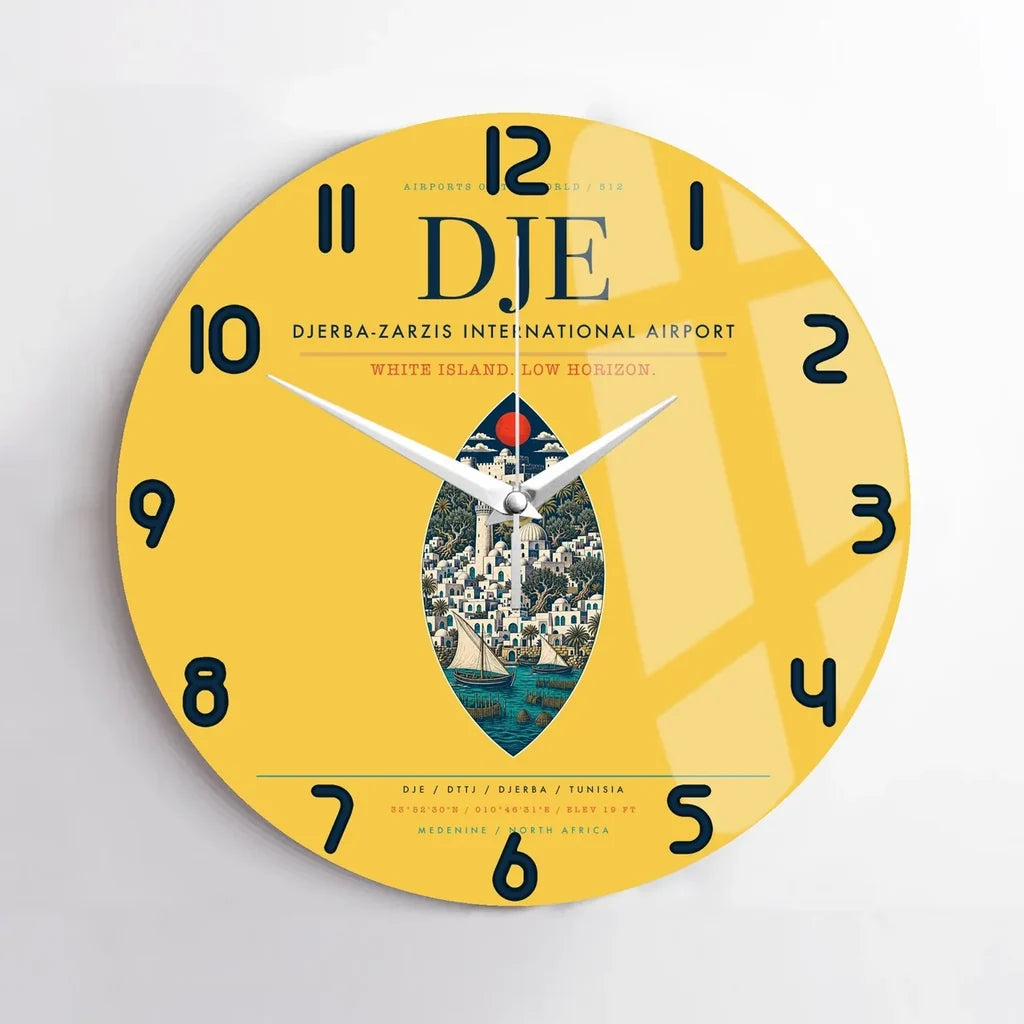 Djerba-Zarzis International Airport (DJE) design on yellow no frame wall clock