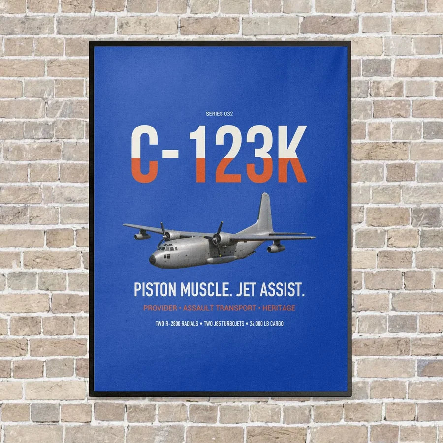 C-123K Provider vertical canvas print - framed - blue background