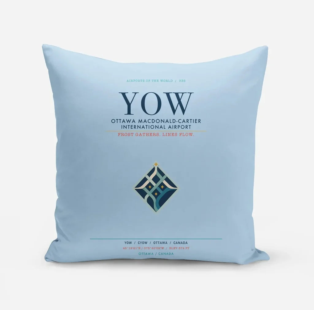 Ottawa Macdonald-Cartier International Airport (YOW) design on light blue pillow