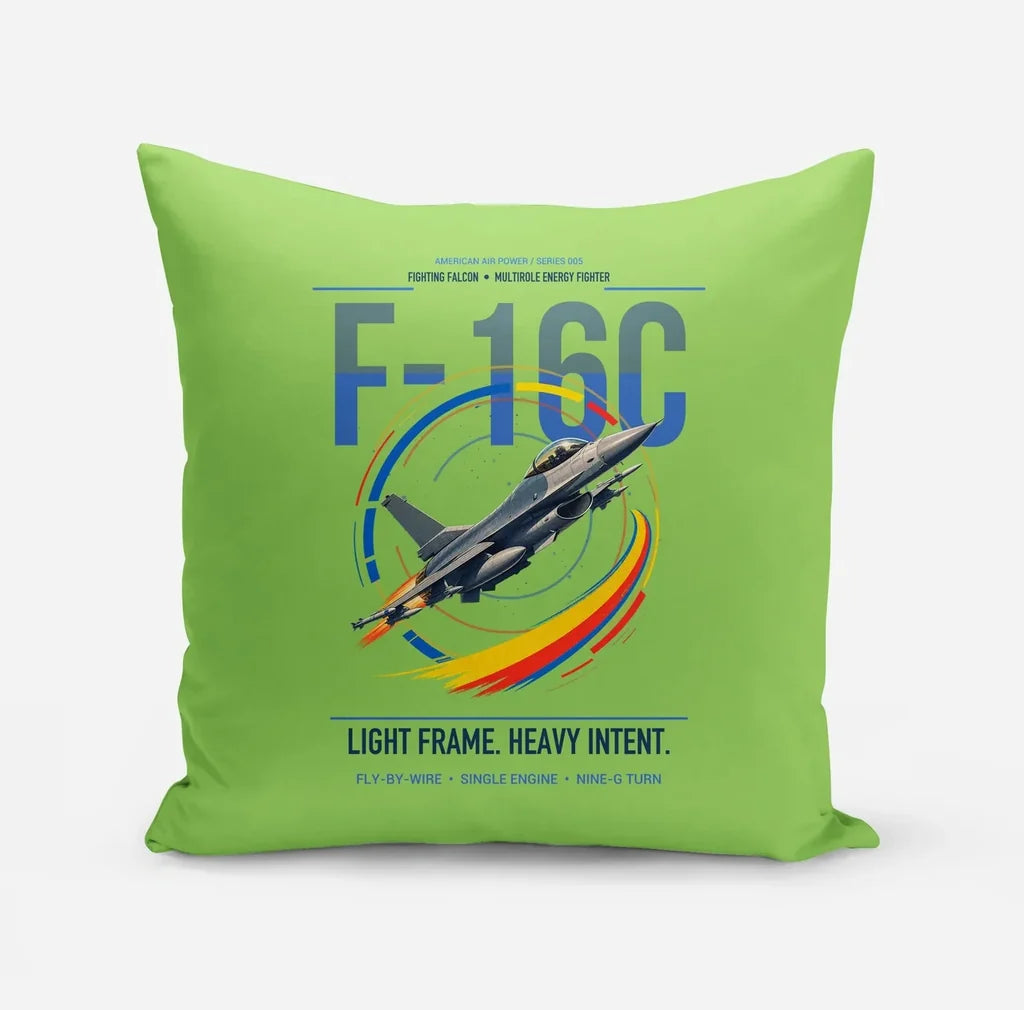 F-16C Fighting Falcon design on light green pillow