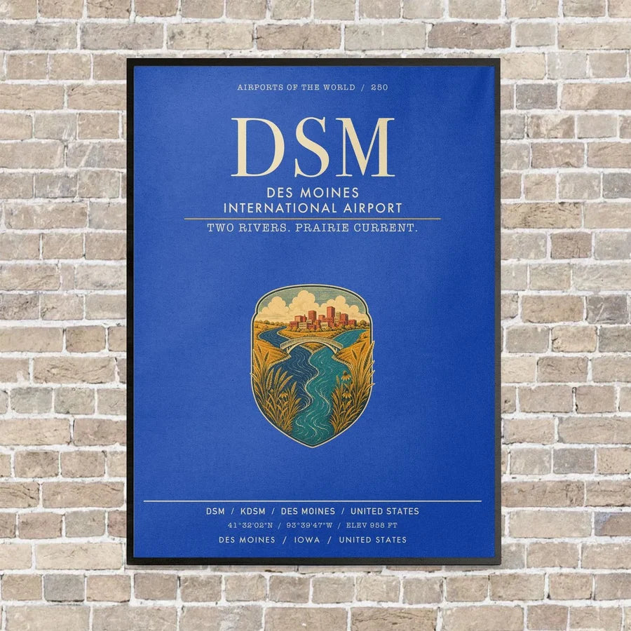 Des Moines International Airport DSM vertical canvas print - framed - blue background