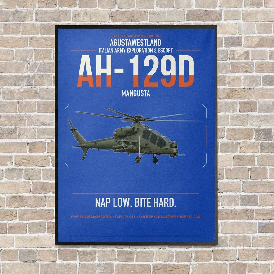 AgustaWestland AH-129D Mangusta vertical canvas print - framed - blue background