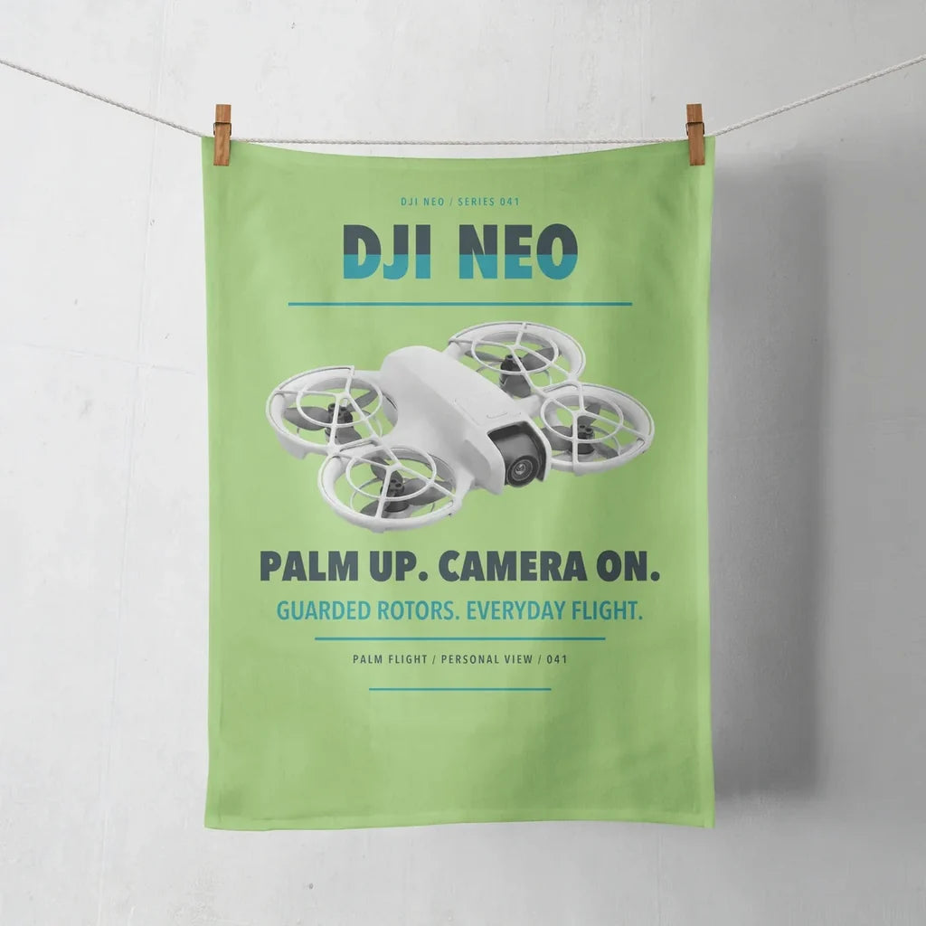 DJI Neo design on light green towel