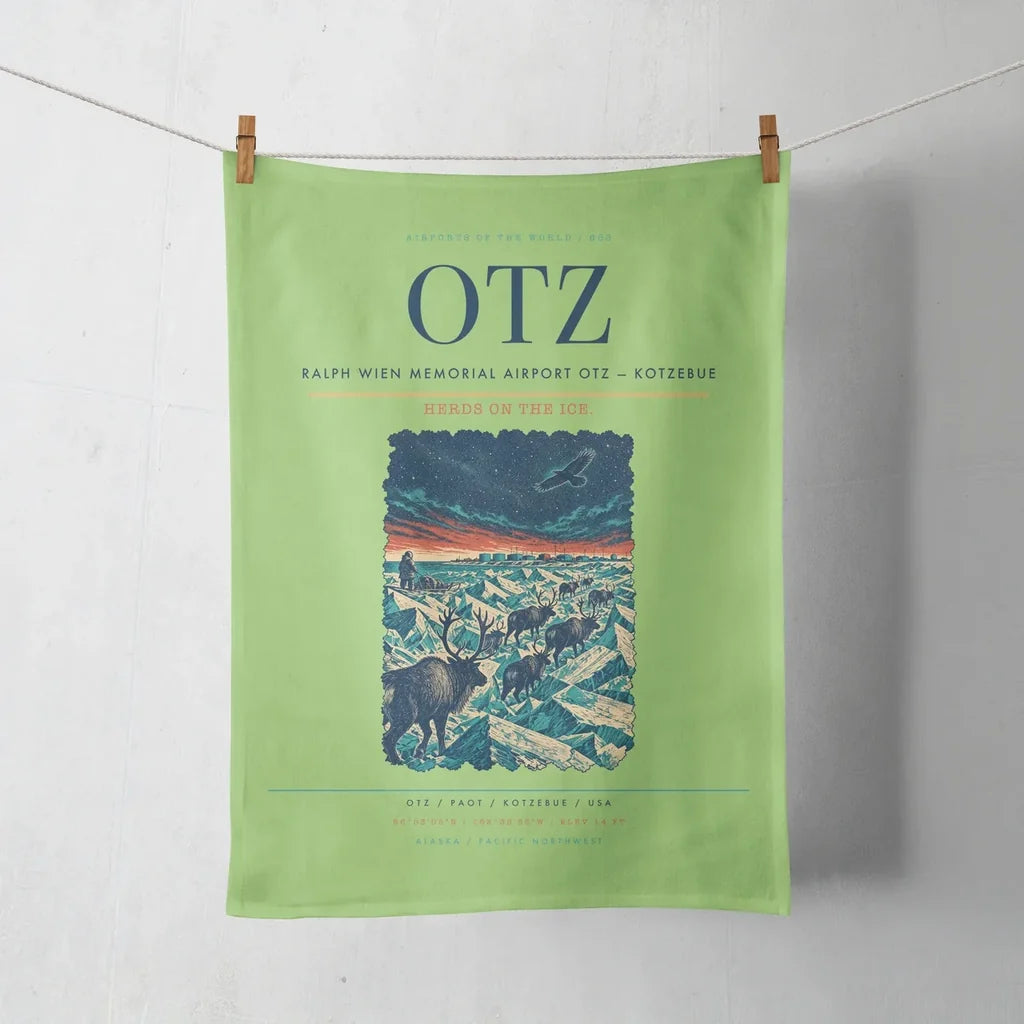 Ralph Wien Memorial Airport (OTZ) design on light green towel