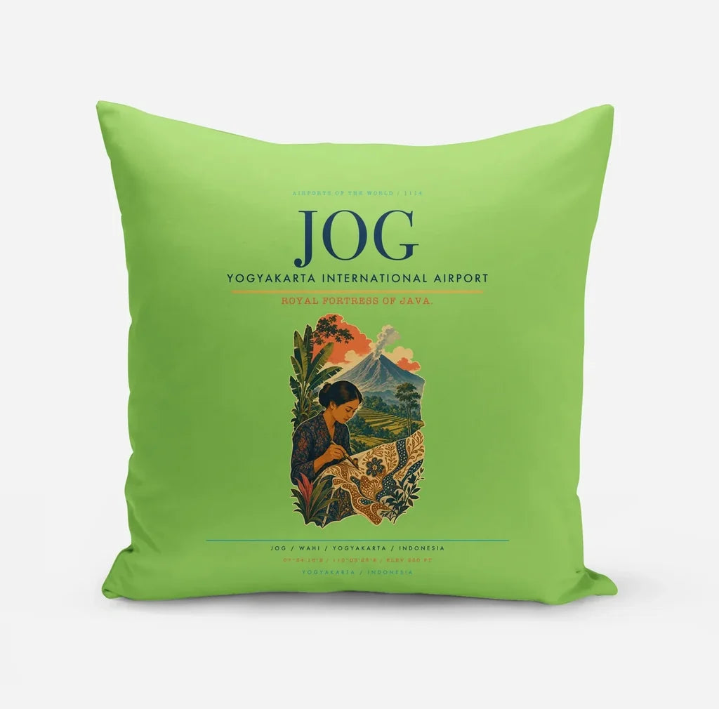 Yogyakarta International Airport (JOG) design on light green pillow
