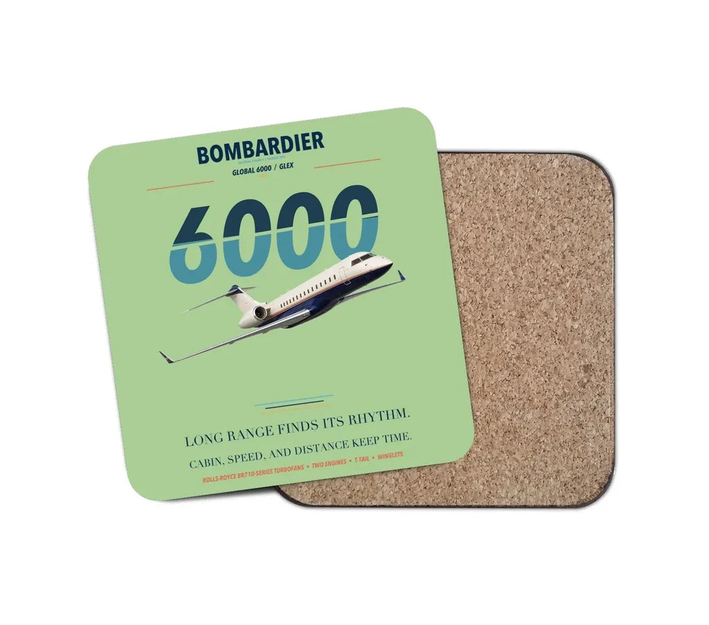 Bombardier Global 6000 design on light green 1 piece coaster