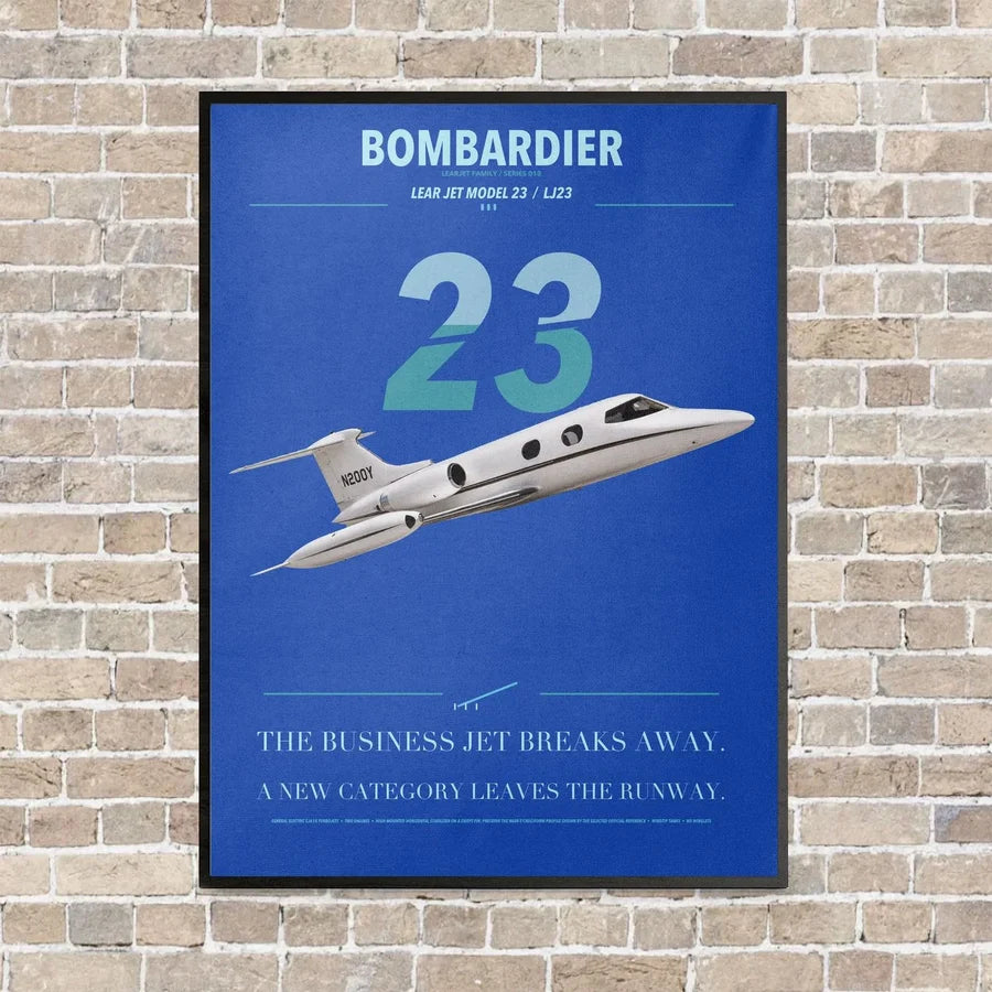 Bombardier Learjet 23 vertical canvas print - framed - blue background