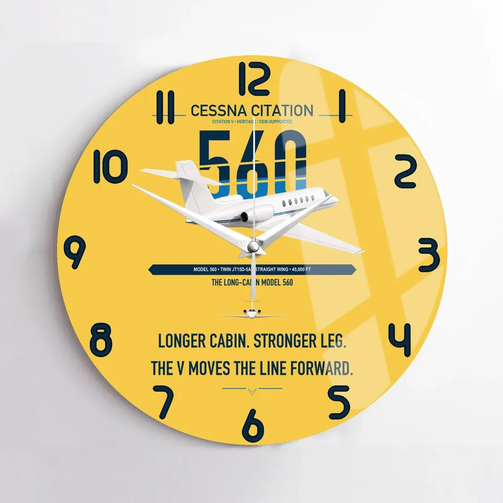 Cessna Citation 560 - Citation V design on yellow no frame wall clock