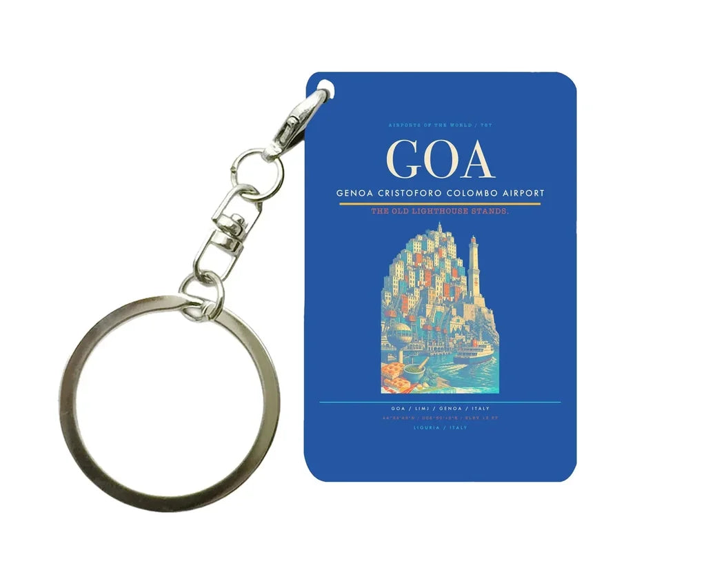 Genoa Cristoforo Colombo Airport (GOA) design on blue key chain